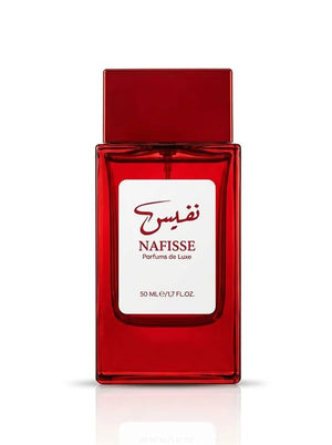 Bouteille de parfum oriental rouge Nafisse, senteur arabe authentique et luxueuse.