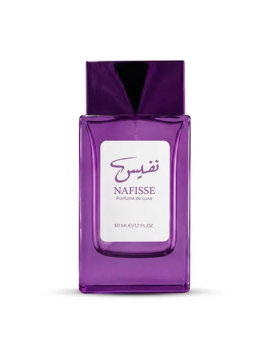 Bouteille de parfum femme violet Nafisse, fragrance douce et romantique pour tous les jours.
